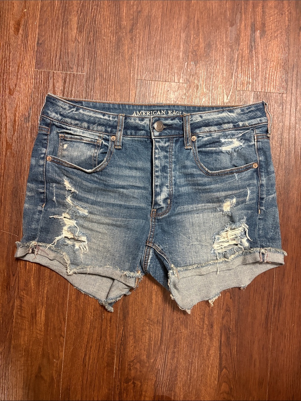 American Eagle Outfitters Distressed Denim Jean Shorts - Medium Blue Wash